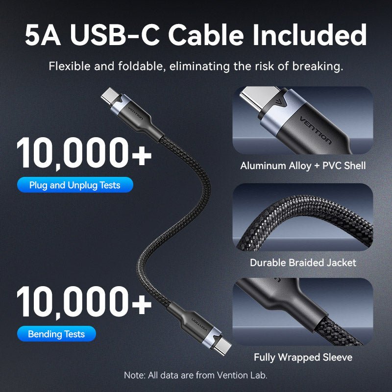 Vention 4-Port USB (C + C + C + A) GaN Charger (100W/100W/30W/30W) Gray with USB-C to USB-C Cable (1M) Black EU-Plug - Vention
