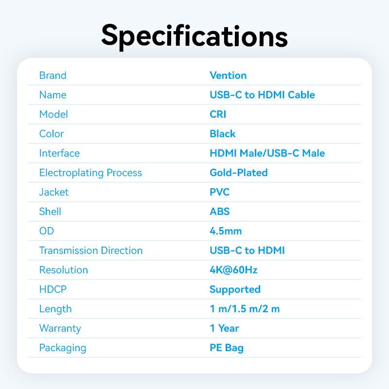 Vention USB-C to HDMI™-A 4K HD Cable - Vention