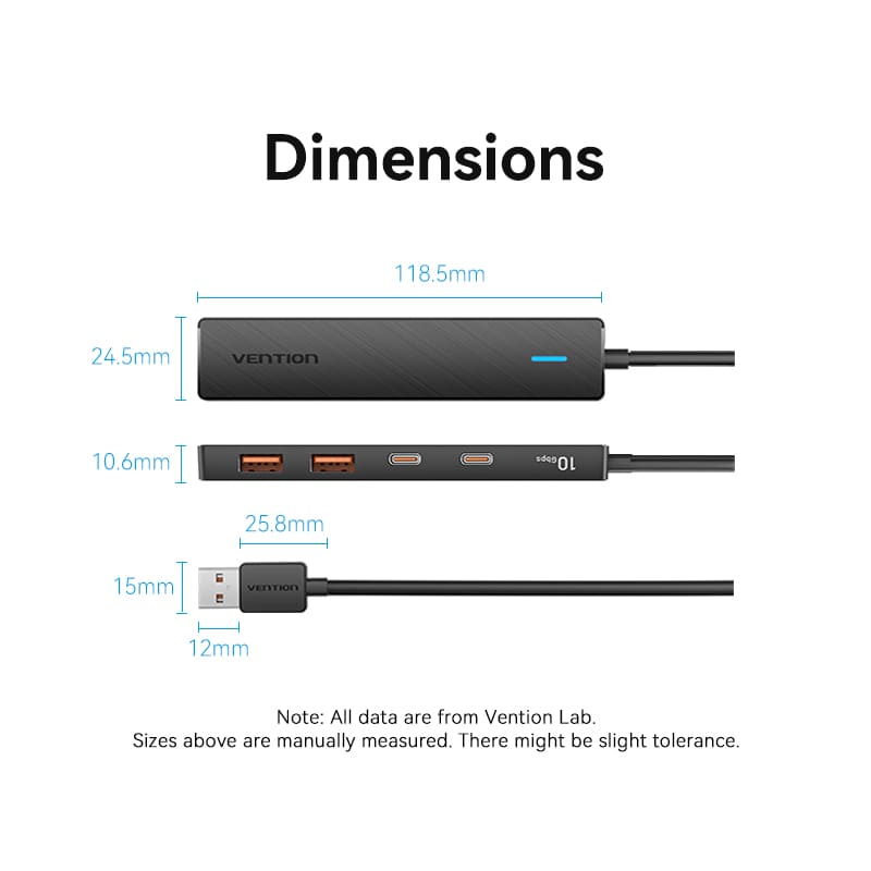 USB to USB 3.2 Gen 2 Type-C x 2/USB 3.2 Gen 2 Type-A x 2/USB-C 10G Hub 0.15M Black