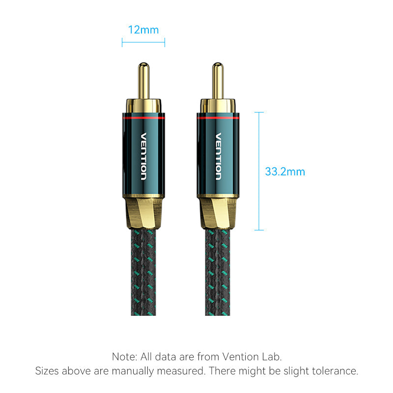 Vention Cotton Braided RCA Male to Male Coaxial Audio Cable 0.5/1/1.5/2/3/5/8/10M Green Copper Type
