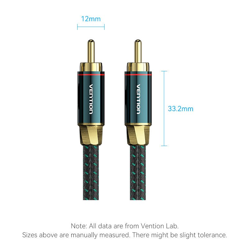 Vention Cotton Braided RCA Male to Male Coaxial Audio Cable 0.5/1/1.5/2/3/5/8/10M Green Copper Type - Vention