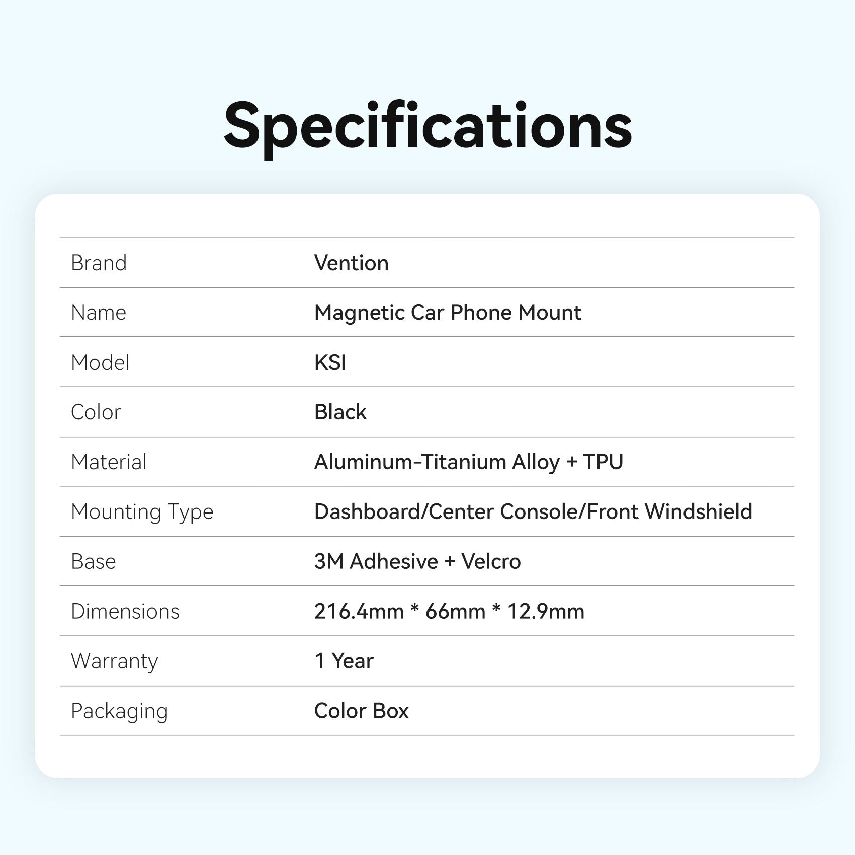 <tc>Vention</tc> Support magnétique pour téléphone de voiture