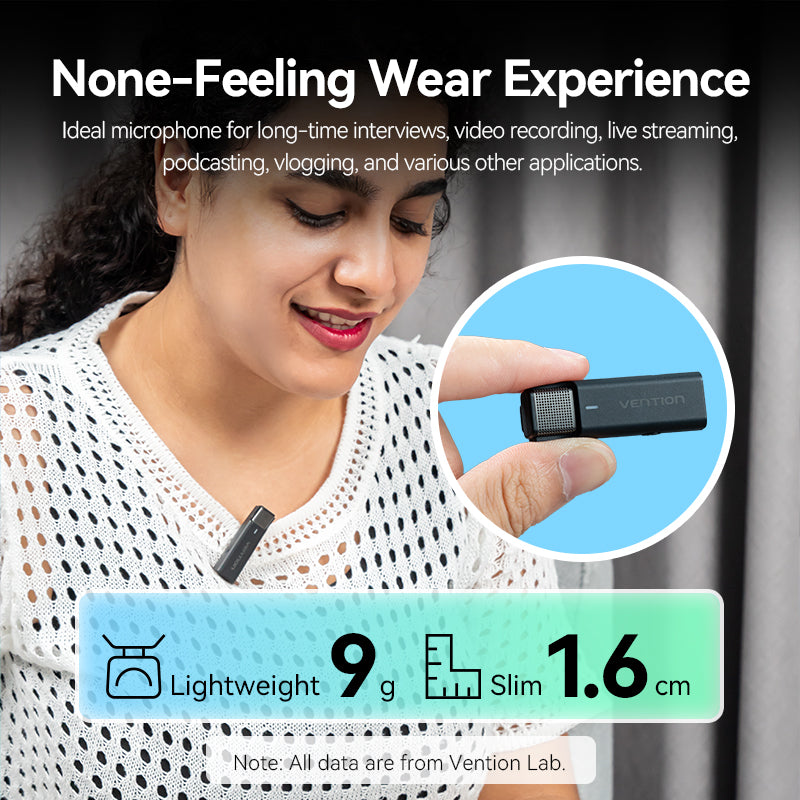 Vention USB-C 2-Pack Wireless Lavalier Microphone with Charging Case Black Type - Vention