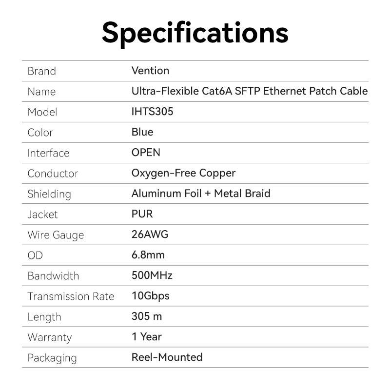 Vention Ultra-Flexible Cat6A SFTP Ethernet Patch Cable - Vention