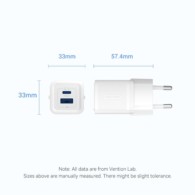 Vention 2-Port USB (C+A) GaN Charger (30W/30W) EU-Plug