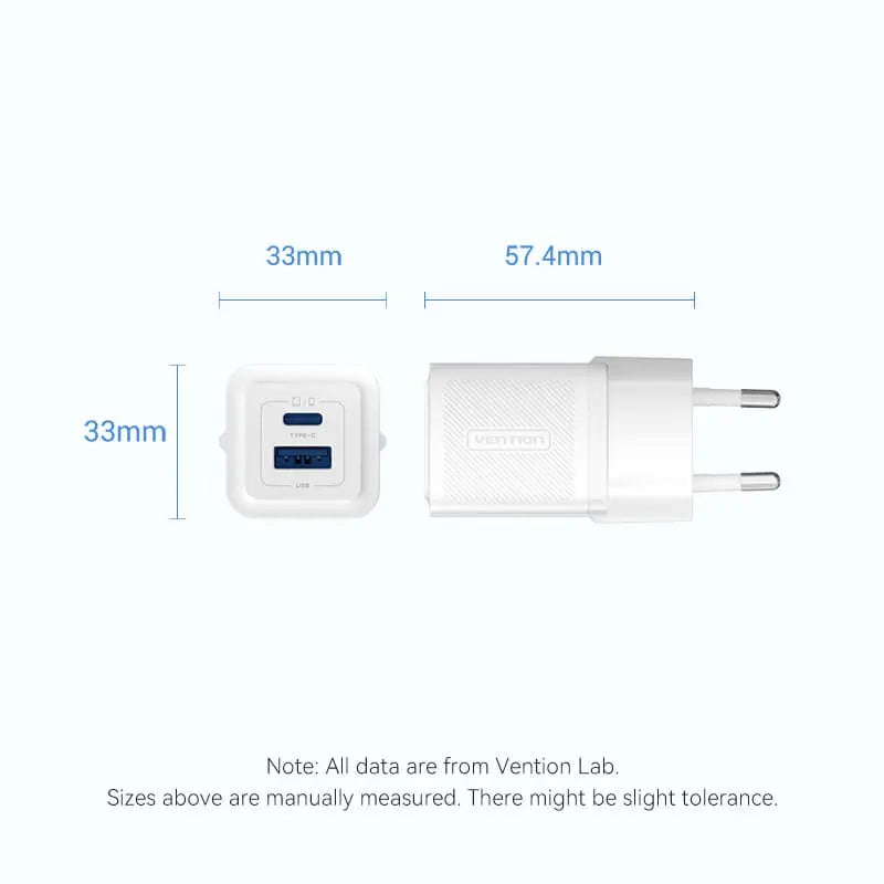 Vention 2-Port USB (C+A) GaN Charger (30W/30W) EU-Plug - Vention