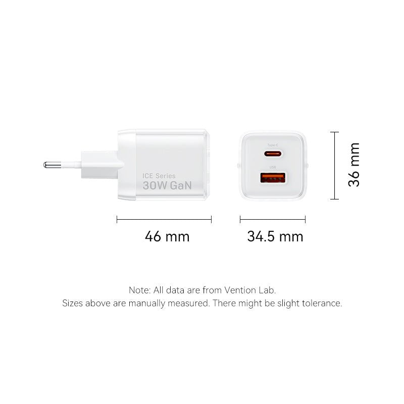 Vention 2-Port USB (C + A) GaN Charger (30W/30W) EU-Plug - Vention