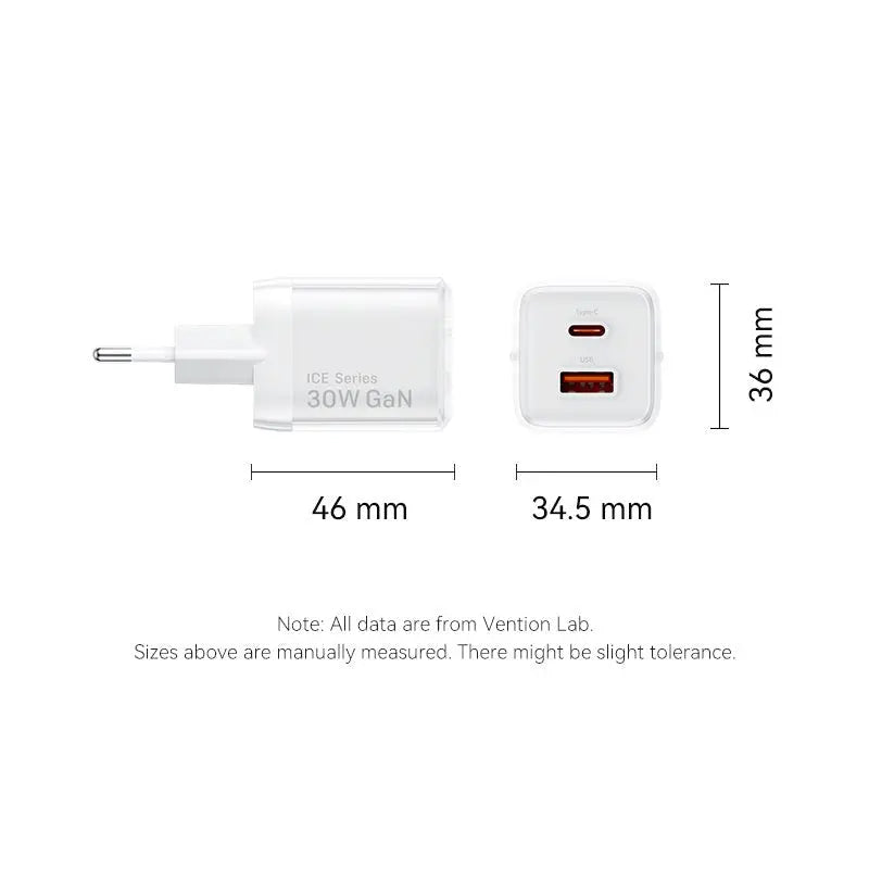Vention 2-Port USB (C + A) GaN Charger (30W/30W) EU-Plug - Vention