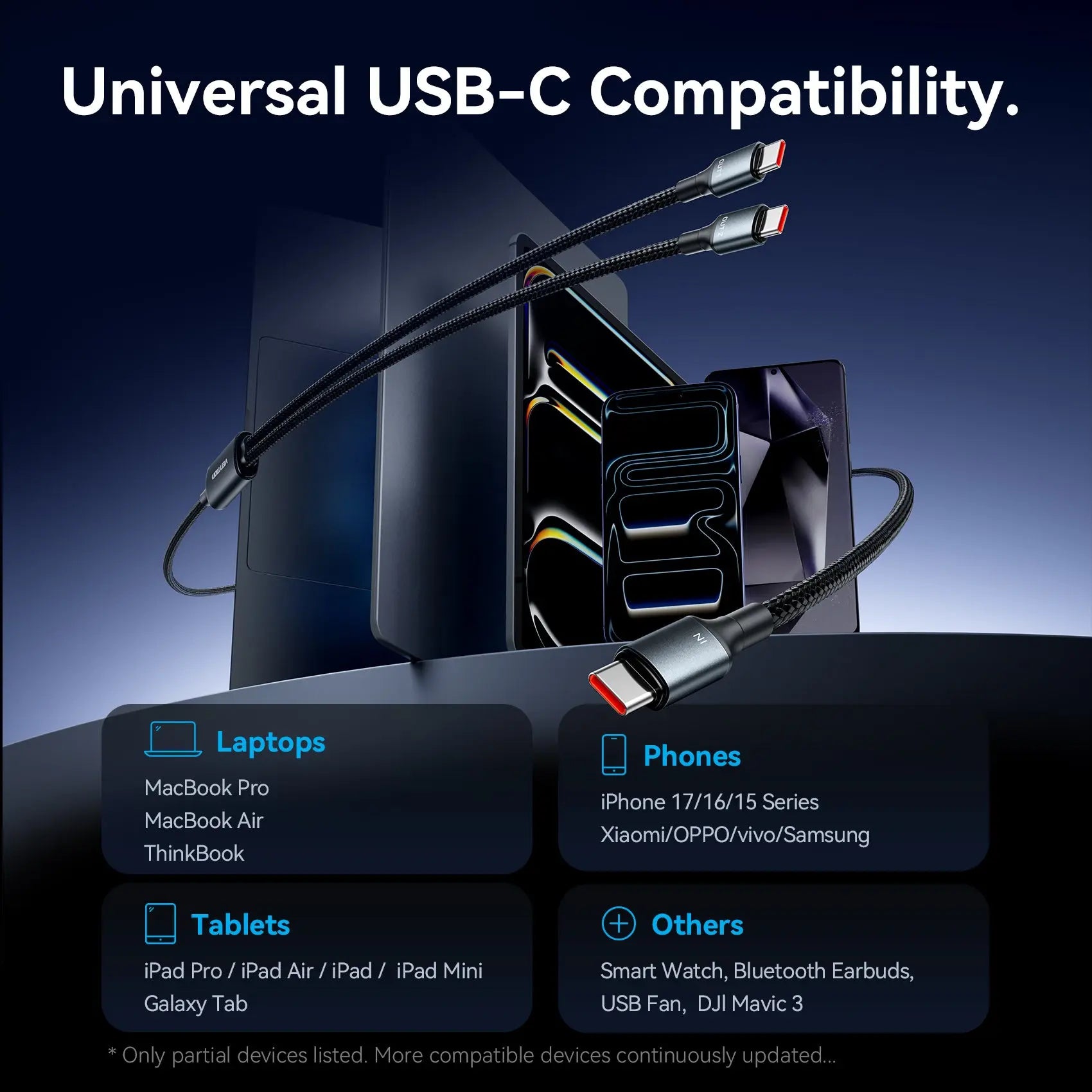 Vention USB 2.0 Type-C Male to 2 Type-C Male 5A Cable Black Aluminum Alloy Type - Vention