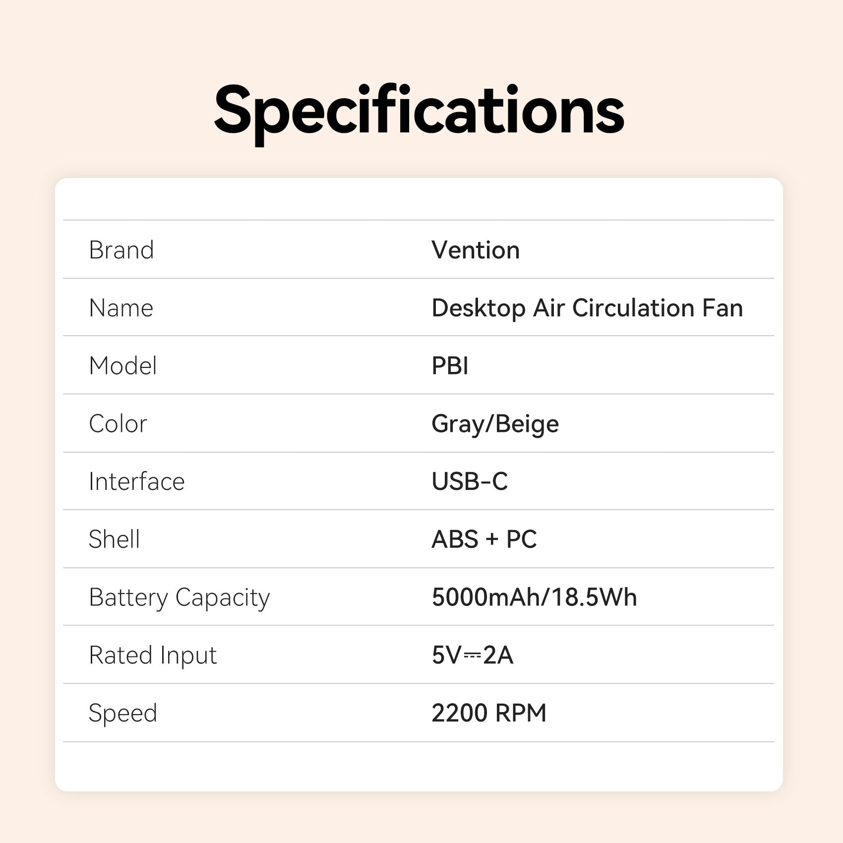 Vention Desktop Air Circulation Fan