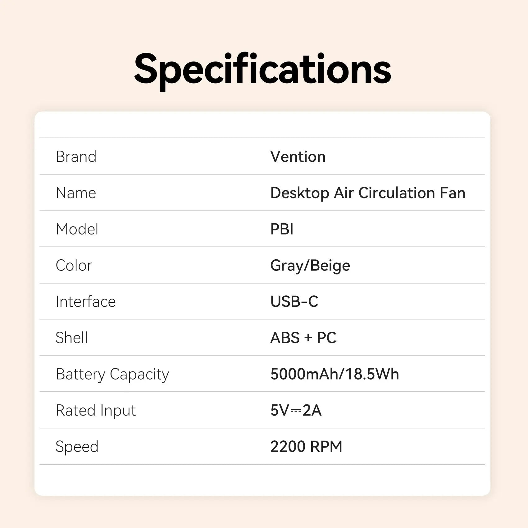 Vention Desktop Air Circulation Fan - Vention
