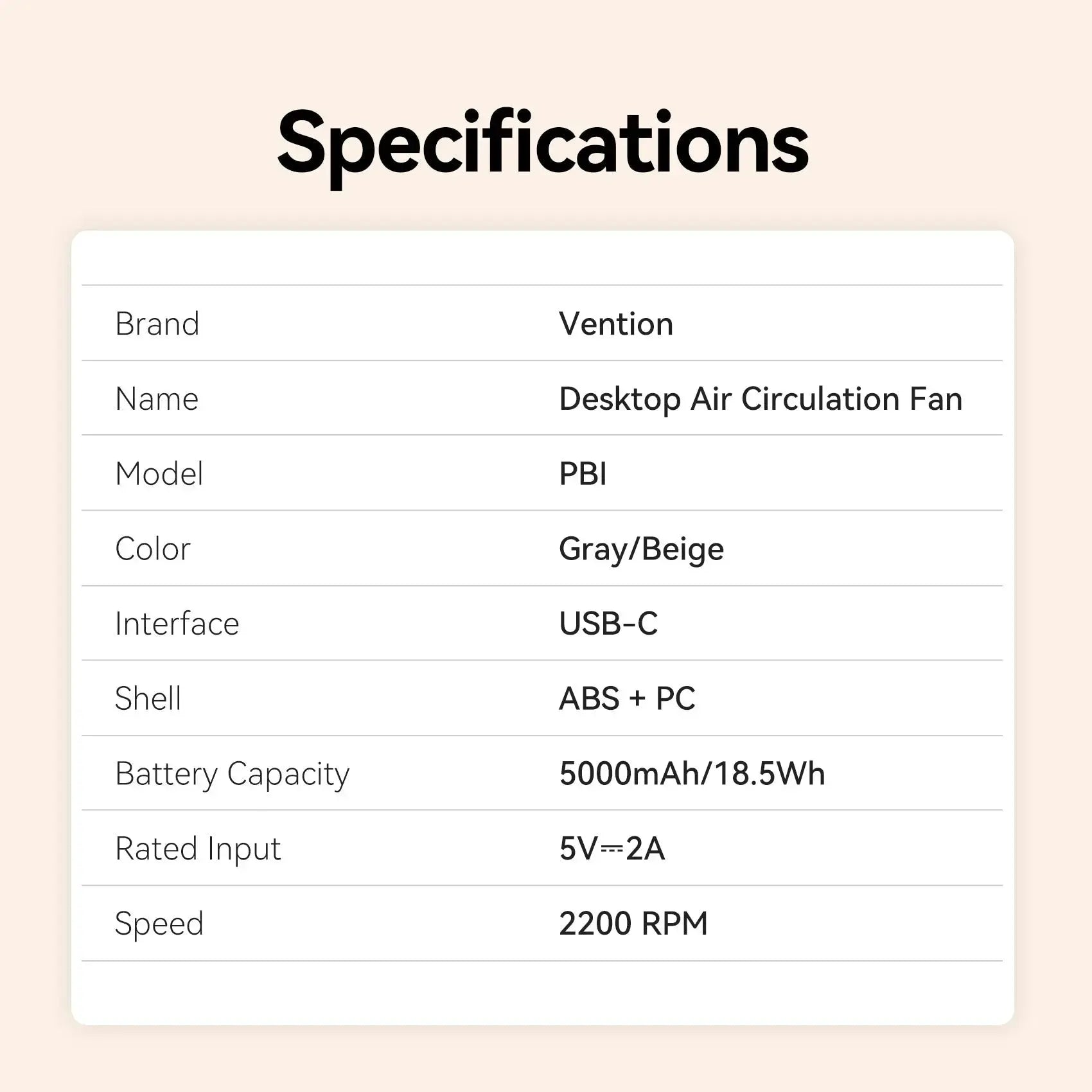 Vention Desktop Air Circulation Fan - Vention