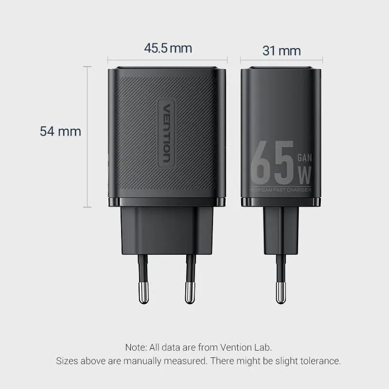 Vention 3-Port USB (C+C+A) GaN Charger (65W/65W/60W) EU-Plug - Vention