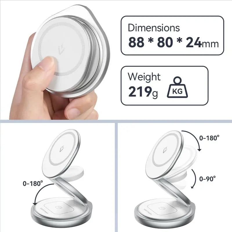Vention 3-in-1 15W Wireless Charger Stand with MagSafe Silver - Vention
