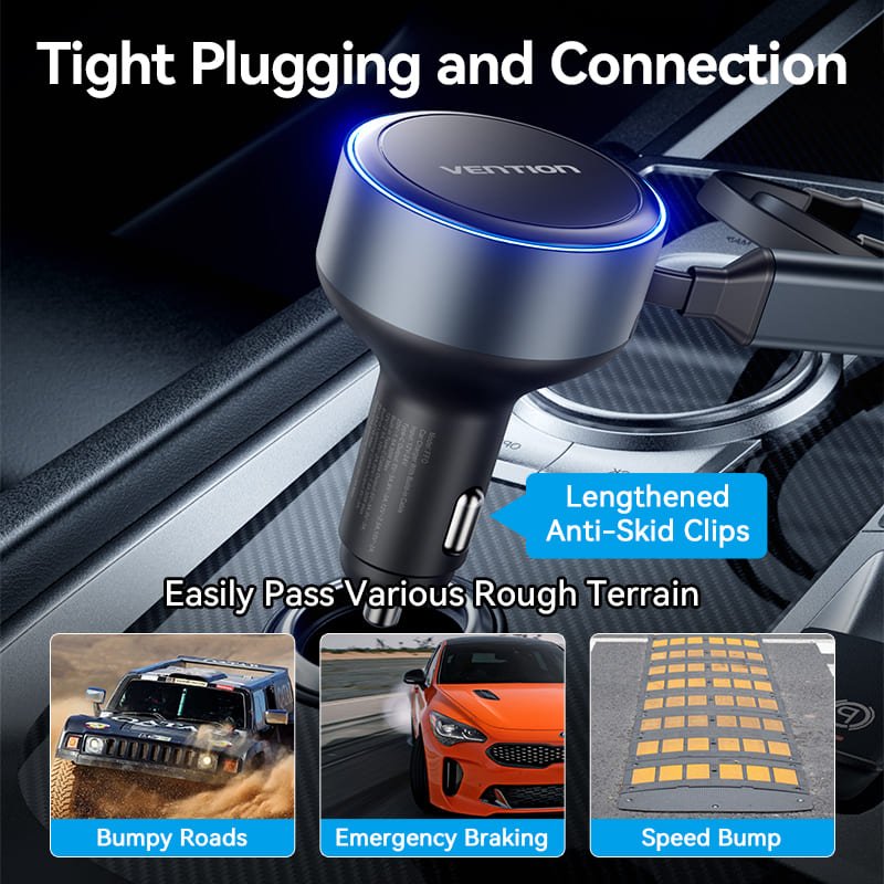 Vention Car Charger with Built-In Cable - Vention