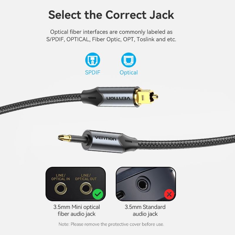 Vention Toslink to Mini Toslink Optical Audio Cable 0.5/1/1.5/2/3/5/10M Black Aluminum Alloy Type - Vention