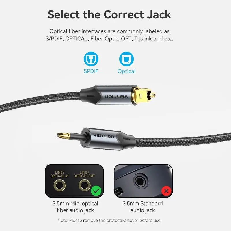Vention Toslink to Mini Toslink Optical Audio Cable 0.5/1/1.5/2/3/5/10M Black Aluminum Alloy Type - Vention