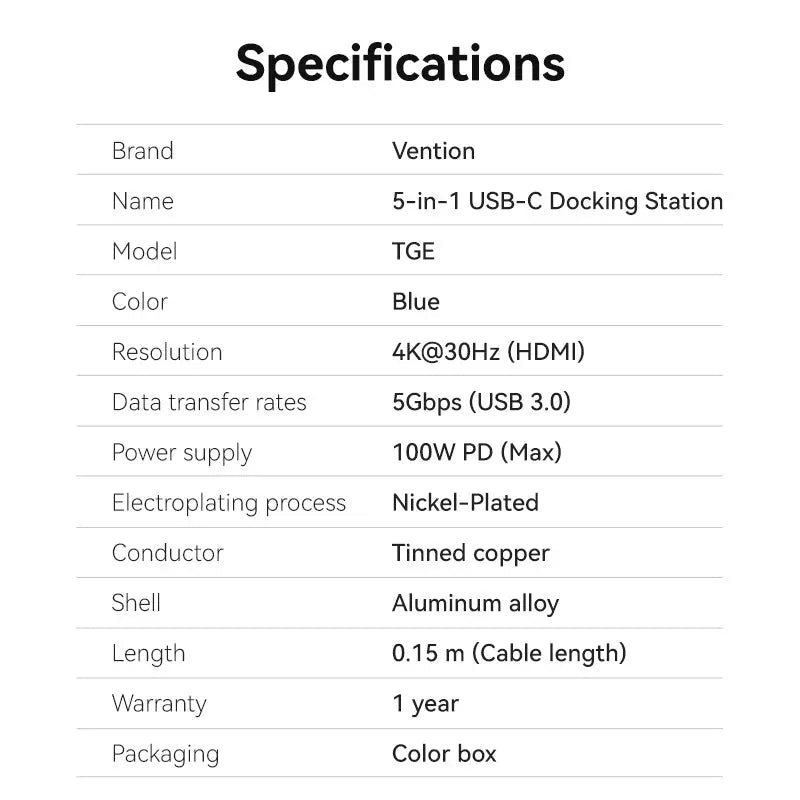 Vention 5-in-1 USB-C Docking Station - Vention