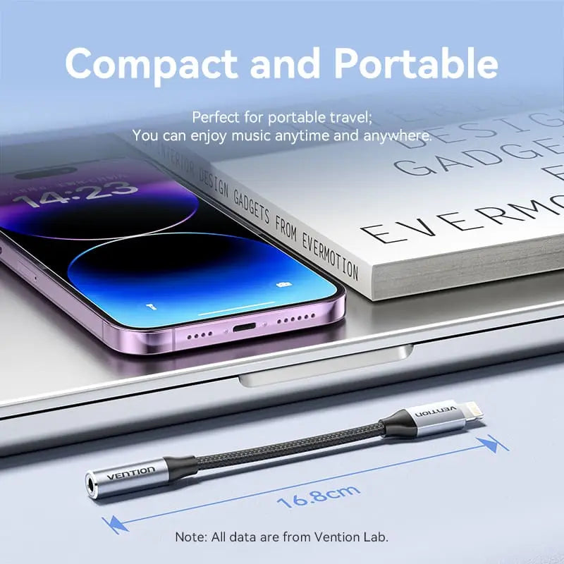 Vention Cotton Braided Lightning Male to 3.5MM Earphone Jack Adapter Aluminum Alloy Type - Vention