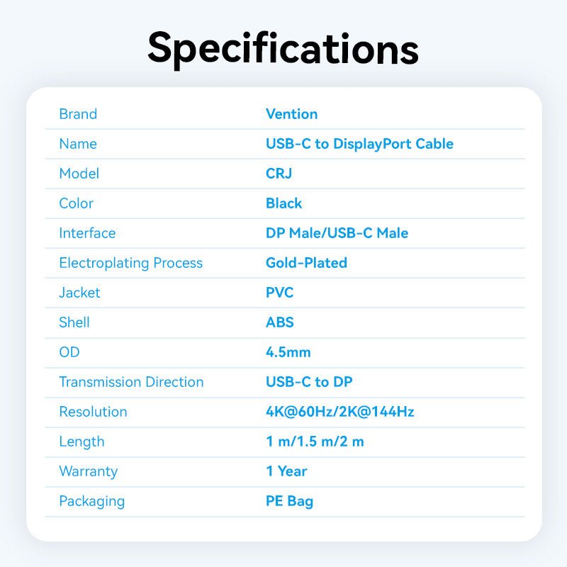 Vention USB-C to DP 4K HD Cable - Vention