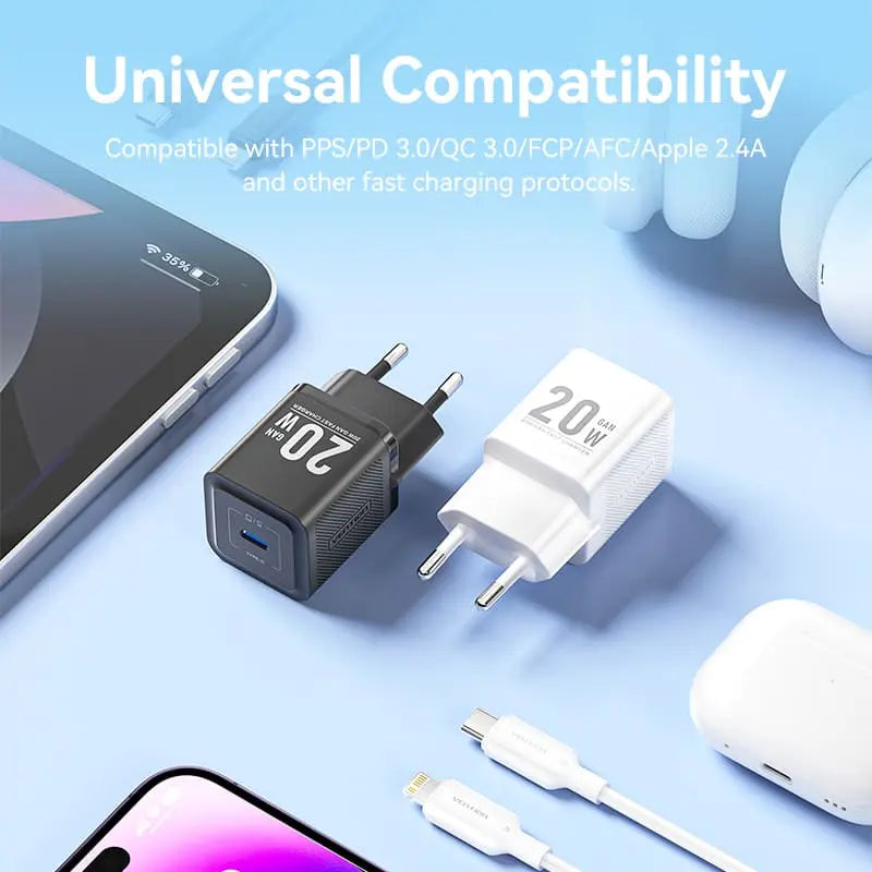 Vention 1-Port USB-C GaN Charger (20W) with USB-C to USB-C Cable - Vention