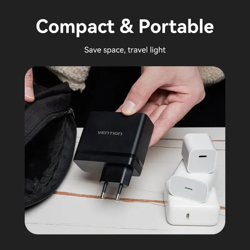 Vention 3-Port USB (C+C+A) GaN Charger (100W/100W/30W) EU-Plug - Vention