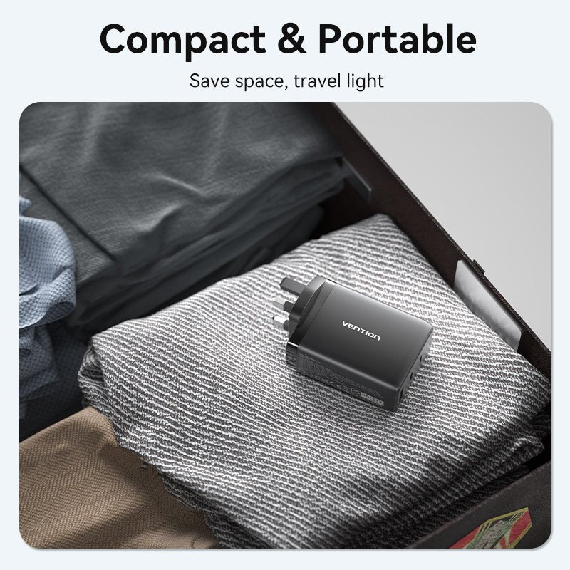 Vention 3-Port USB (C+C+A) GaN Charger (100W/65W/30W) UK-Plug - Vention