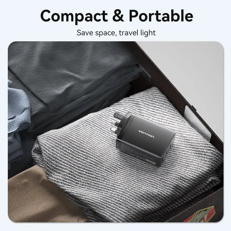 Vention 3-Port USB (C+C+A) GaN Charger (100W/65W/30W) UK-Plug - Vention