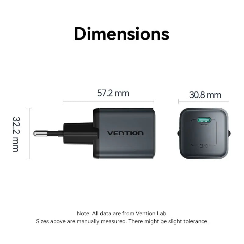 Vention 1-Port USB-C GaN Charger 20W EU-Plug - Vention