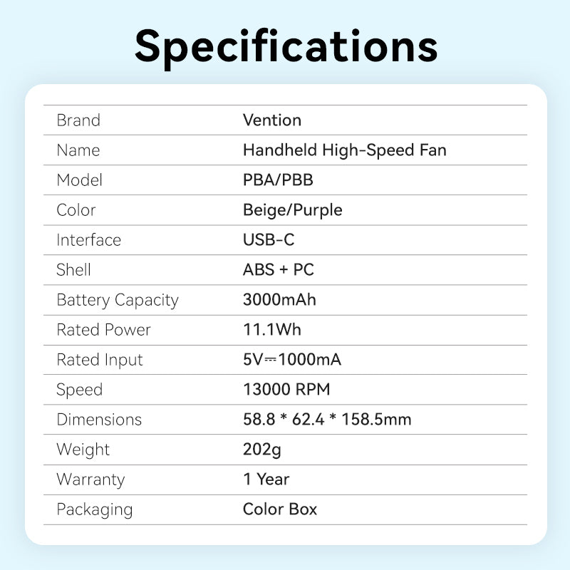 <tc>Vention</tc> 手持式高速风扇