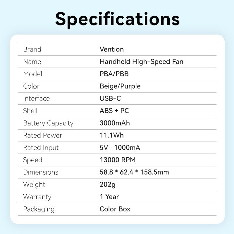 Vention Handheld High-Speed Fan - Vention