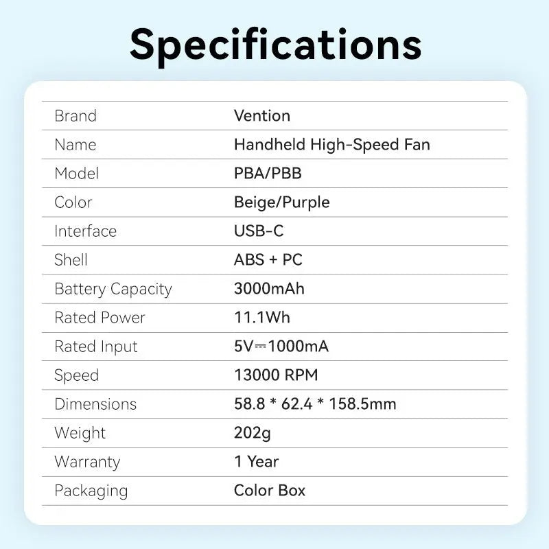 Vention Handheld High-Speed Fan - Vention