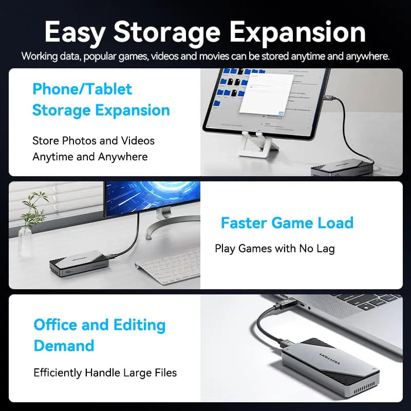 Vention USB 4.0 M.2 NVMe SSD Enclosure (USB 4.0 Type-C) Gray Aluminum Alloy Type - Vention