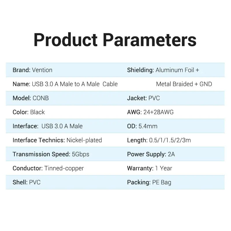USB 3.0 A Male to A Male Cable - Vention