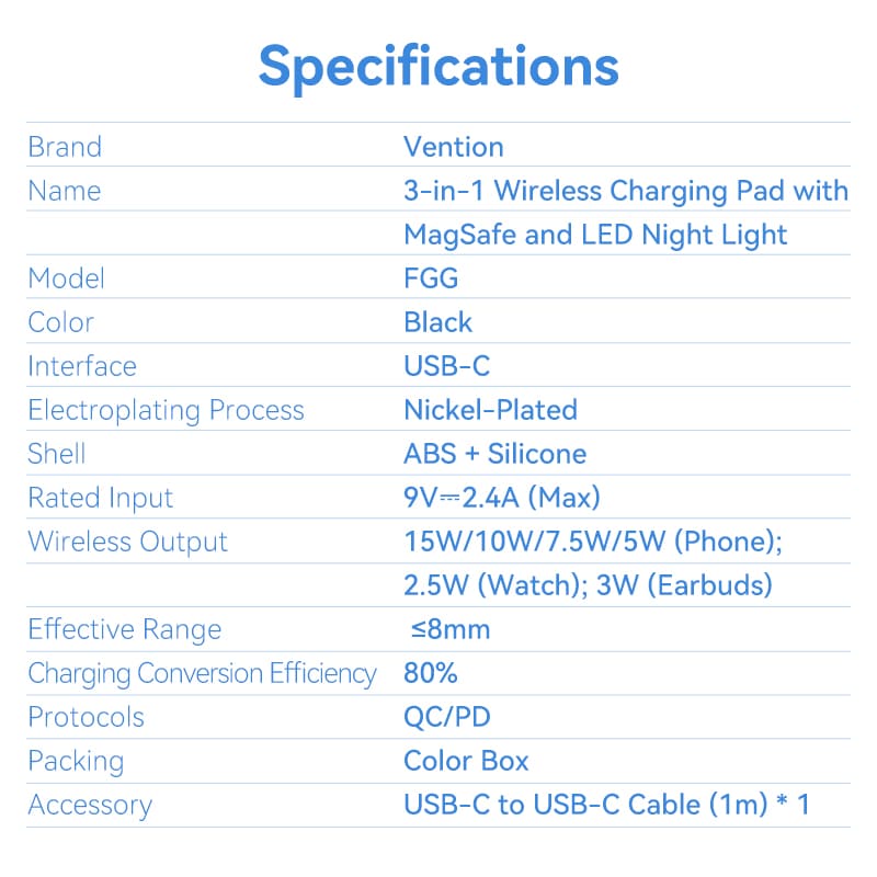3-in-1 Wireless Charging Pad with MagSafe and LED Night Light