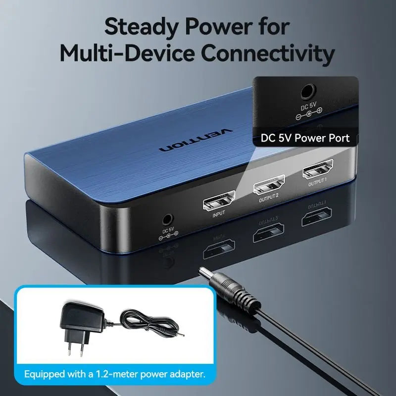 Vention 1 In 2 Out HDMI™ Splitter Blue Aluminum Alloy Type EU Standard - Vention