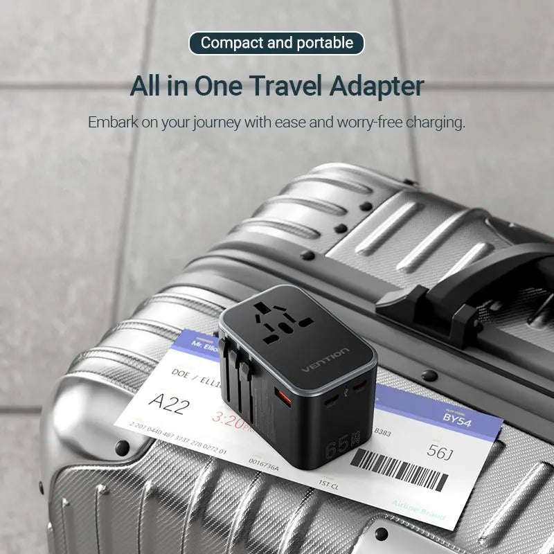 Vention 3-Port USB (C+C+A) GaN Universal Travel Adapter (65W/65W/30W) - Vention