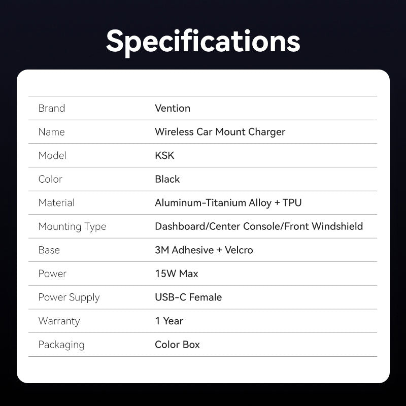 <tc>Vention</tc> Chargeur sans fil pour voiture