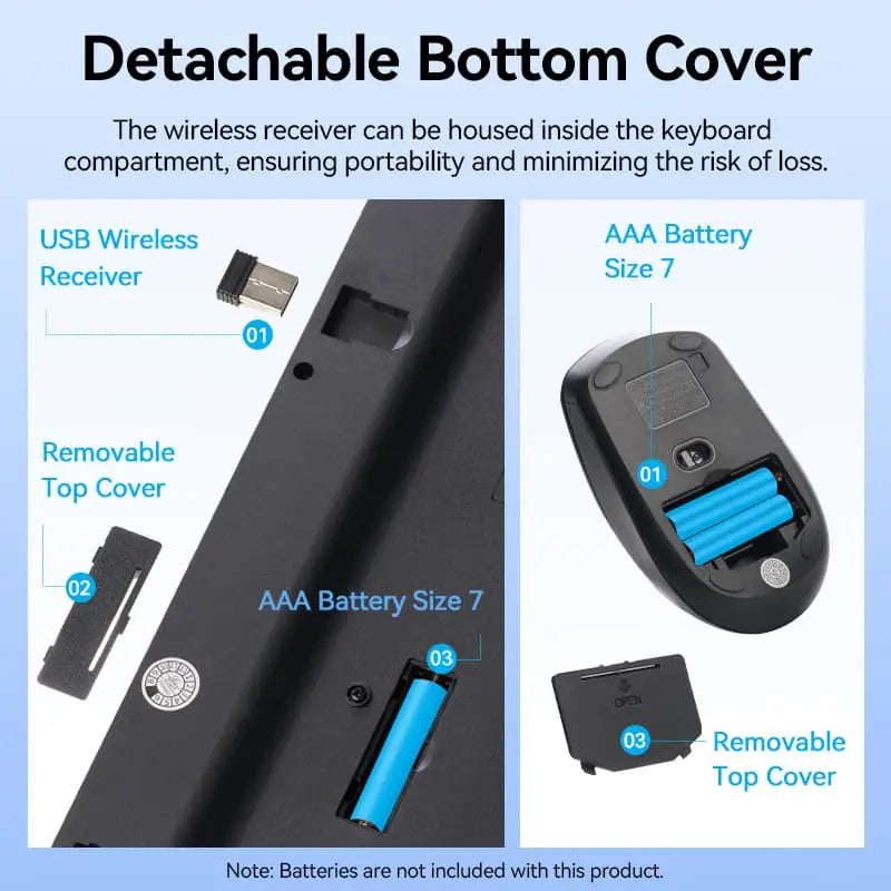 Vention Wireless Full-Sized Keyboard and Mouse Combo with Mouse Pad Black Slim Type - US English Layout - Vention