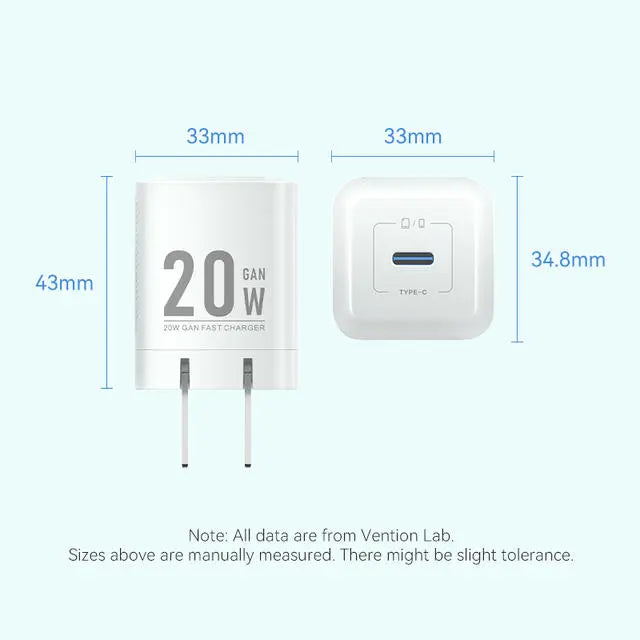 Vention 1-Port USB-C GaN Charger (20W) US-Plug Black - Vention