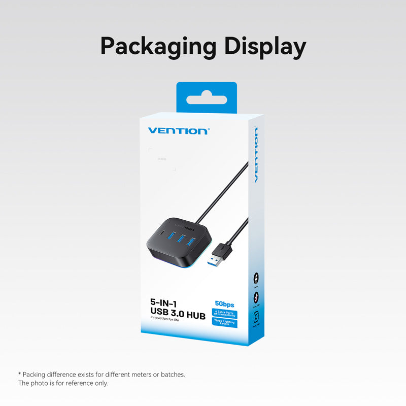 Vention USB 3.0 to USB 3.2 Gen 1 Type-C/USB 3.0*3/USB-C Desk Hub Black