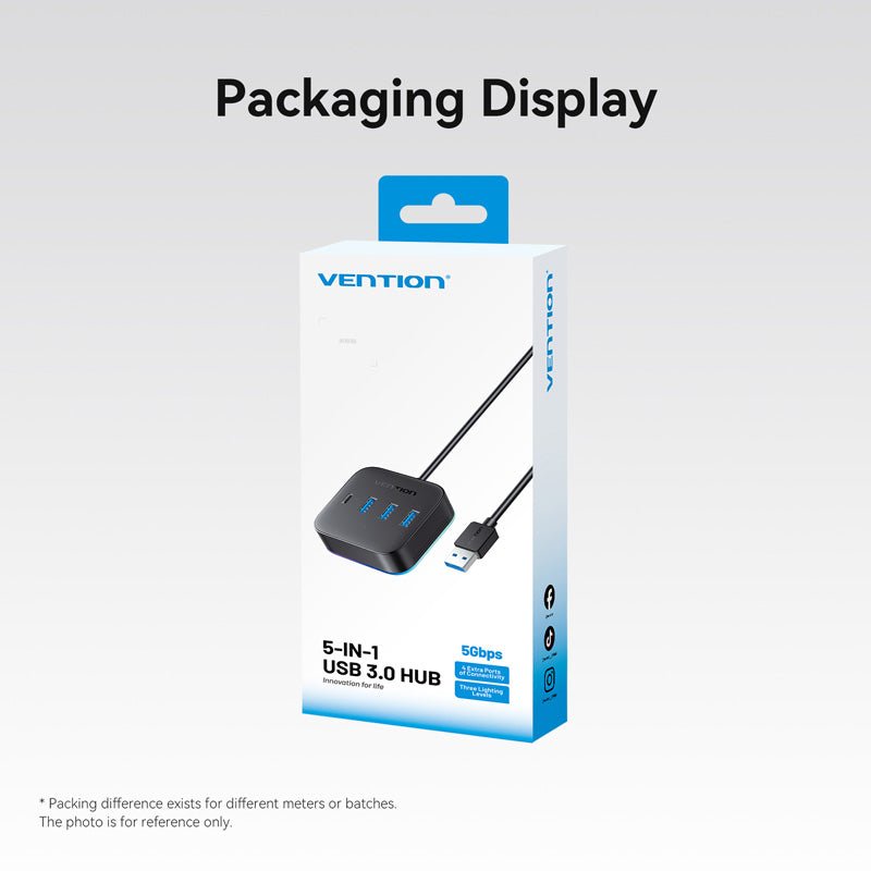 Vention USB 3.0 to USB 3.2 Gen 1 Type-C/USB 3.0*3/USB-C Desk Hub Black - Vention