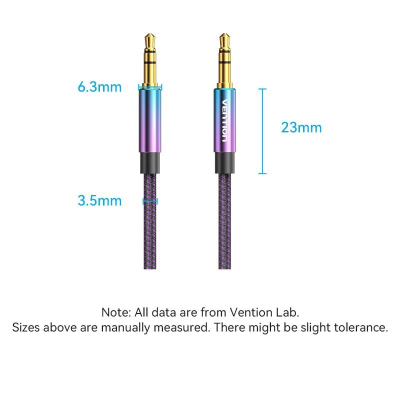 Vention Cotton Braided 3.5mm Male to Male Audio Cable 0.5/1/1.5/2/3/5M Purple Aluminum Alloy Type - Vention