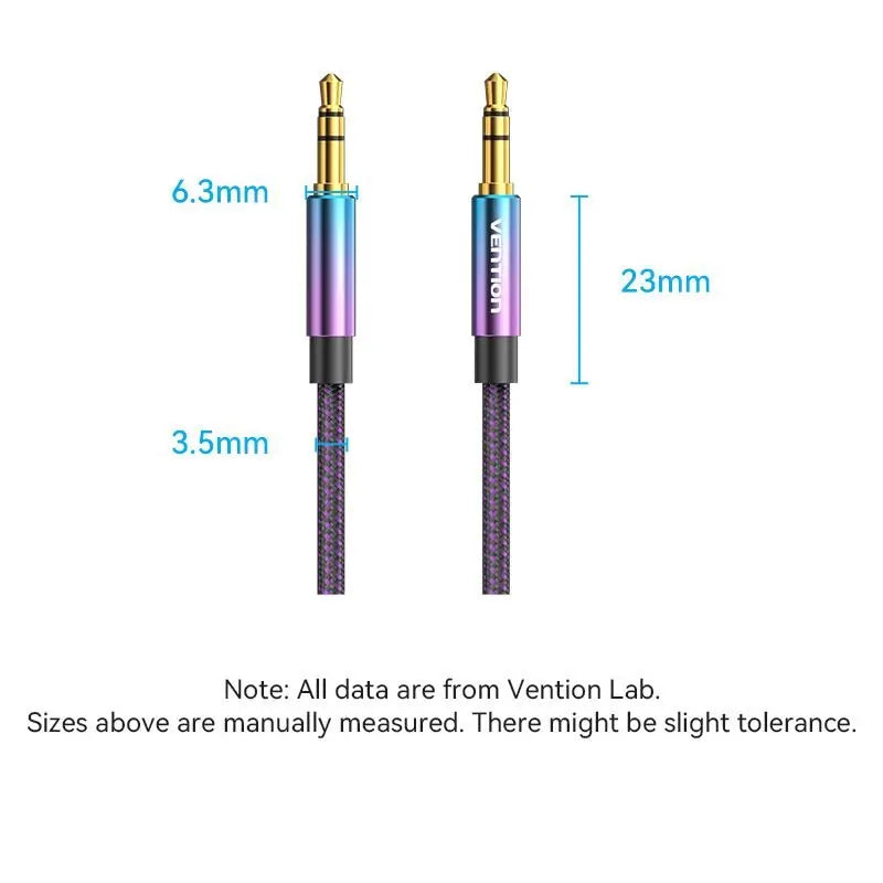 Vention Cotton Braided 3.5mm Male to Male Audio Cable 0.5/1/1.5/2/3/5M Purple Aluminum Alloy Type - Vention
