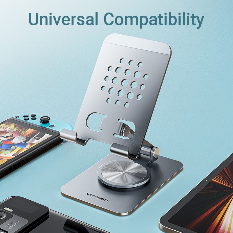 Vention Articulating Desk Phone Stand with 360° Rotatable Base Gray Aluminium Alloy Type - Vention