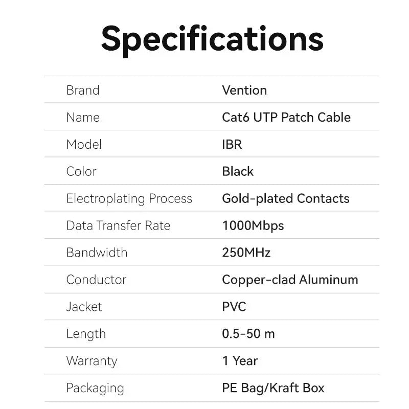 Vention Cat6 UTP Ethernet Patch Cable - Vention