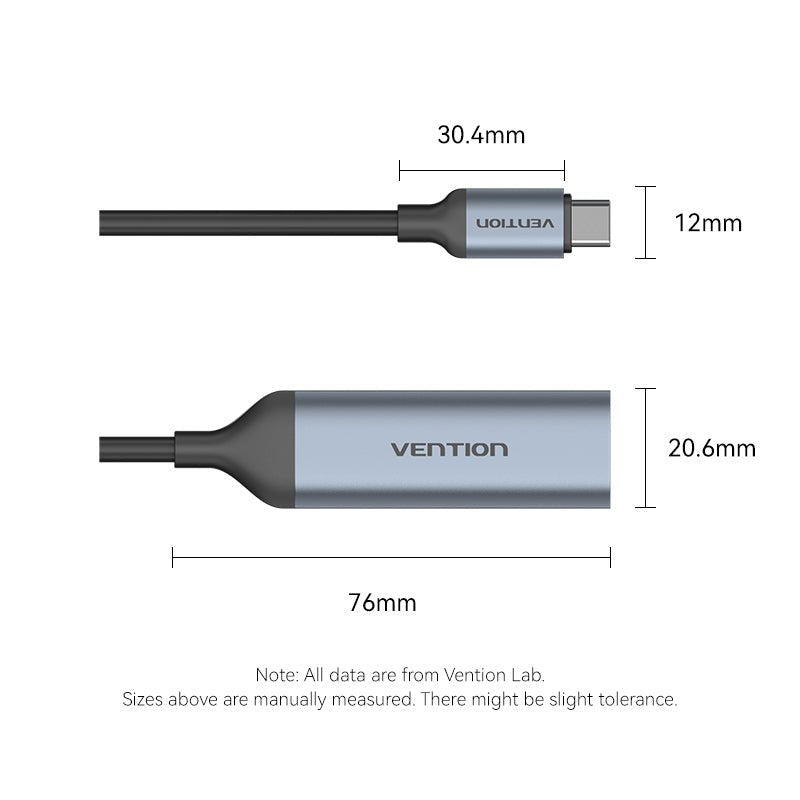 Vention USB-C Male to USB-A Female/PD Power Supply Adapter 0.15M Gray Aluminum Alloy Type - Vention