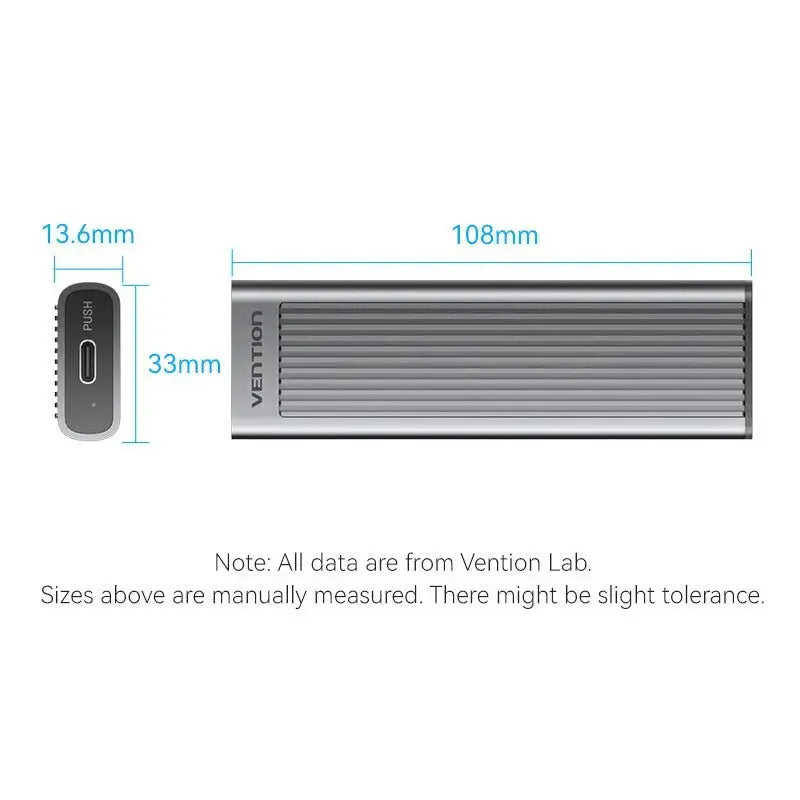 Vention M.2 NVMe SSD Enclosure (USB 3.1 Gen 2-C) with Heat Sink Gray Aluminum Alloy Type - Vention