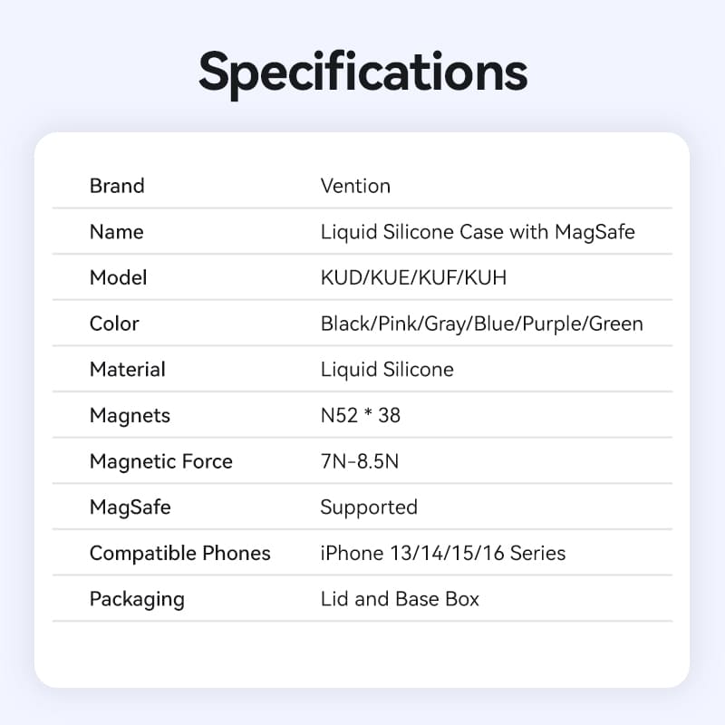 MagSafe özellikli iPhone 16 için Vention Sıvı Silikon Kılıf