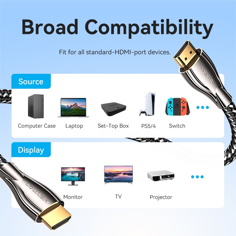 Vention Cotton Braided 4K HDMI™ Male to Male Cable Black Zinc Alloy Type - Vention